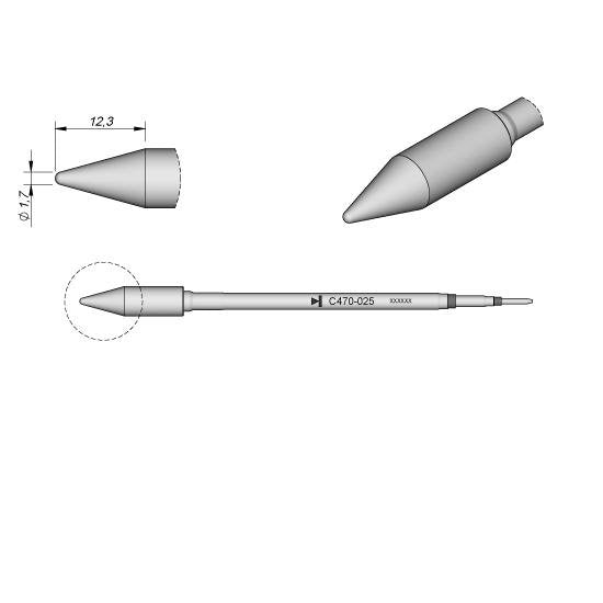 JBC 1.7mm Conical Chrome Finish Heavy Duty Cartridge Tip