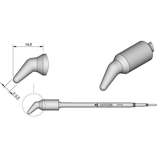 JBC 3.5mm Bent Conical Chrome Finish Heavy Duty Cartridge Tip