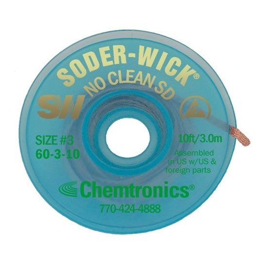 Soder-Wick No Clean Desolder Braid, 2mm-10ft (60-3-10)