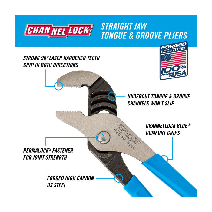 Channellock Plier Straight Jaw Tongue & Groove 165mm (6.5in)