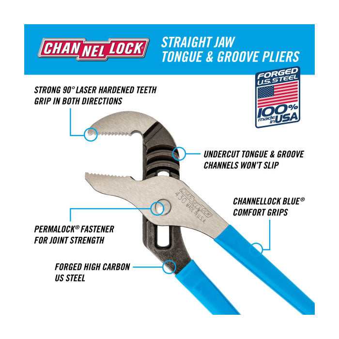 Channellock Plier Straight Jaw Tongue & Groove 254mm (10