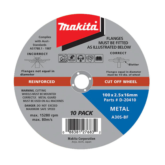 Makita 100 x 2.5 x 16mm Metal Cutting Discs, 10 Pack