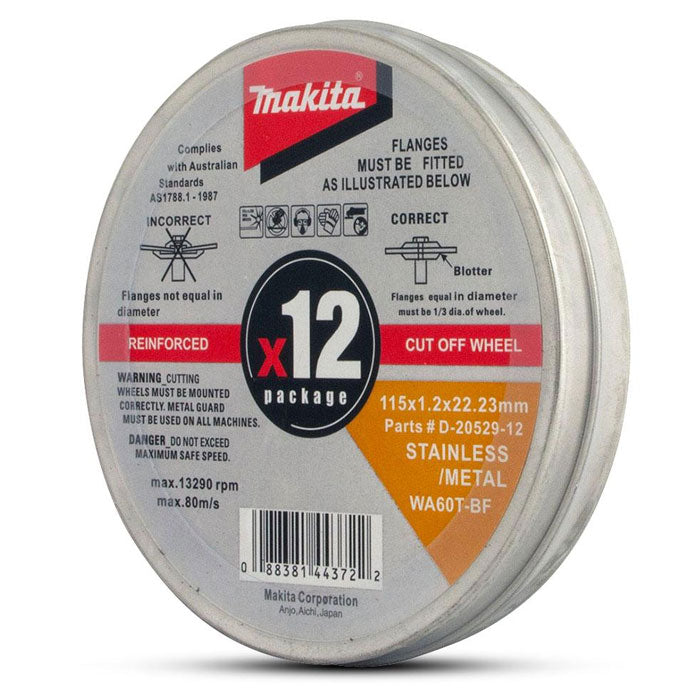 Makita 115mm x 1.2mm x 22.23mm Inox Cut Disc 12Pc Tin