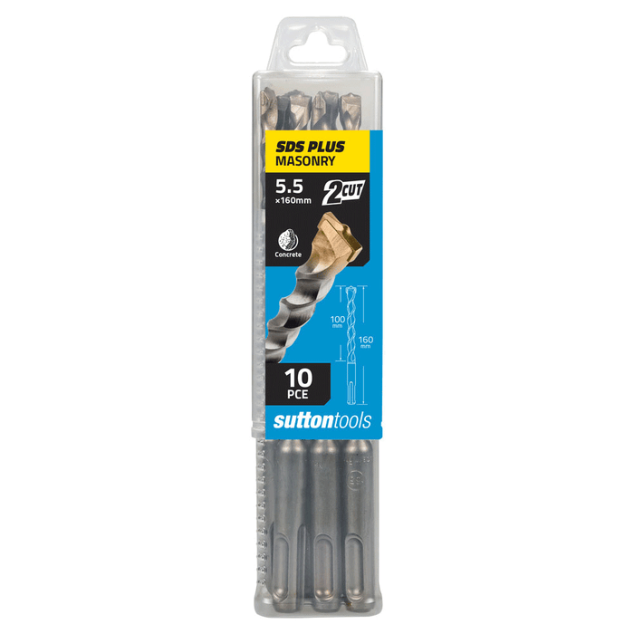 Sutton D681 5.5mm x 160mm Masonry SDS Plus 2 Cut Drill Bits, 10 Pack
