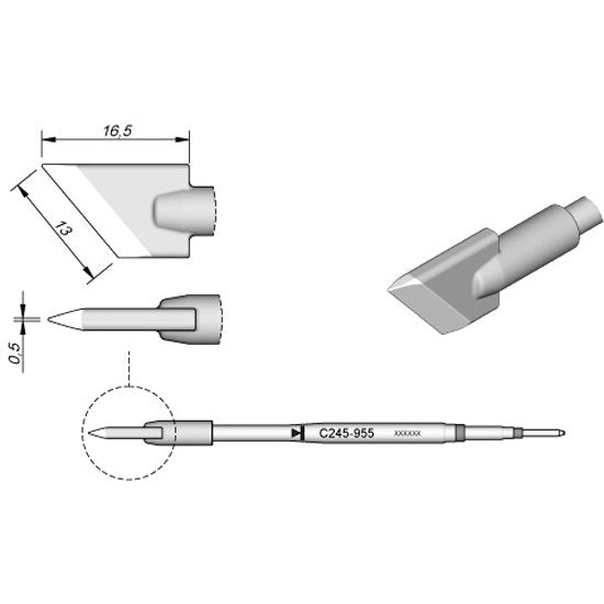 JBC 0.5x13mm Bevel Standard Cartridge Tip