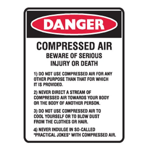 Brady Danger Sign - Compressed Air, H300mm x W450mm, Metal, White/Red/Black