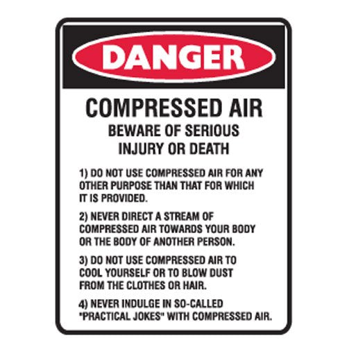 Brady Danger Sign - Compressed Air,  H450mm x W600mm, Metal, White/Red/Black