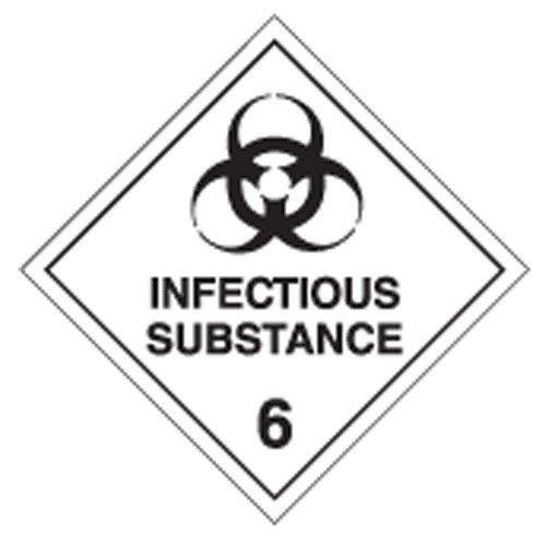 Brady Dangerous Goods Signs - Infectious Substance 6, H250mm x W250mm, Polypropylene, White/Black