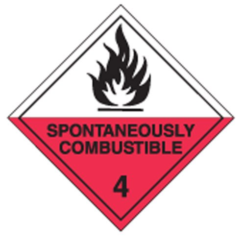 Brady Dangerous Goods Signs - Spontaneously Combustible 4, H250mm x W250mm, Polypropylene, Red/White/Black