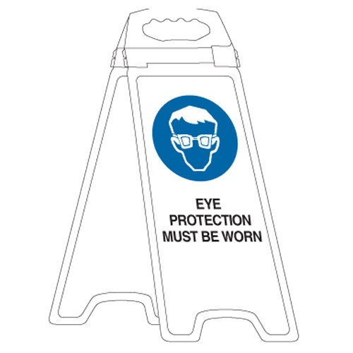 Brady Deluxe Floor Stand - Eye Protection Must Be Worn, H670mm x W280mm x D50mm, Polyethylene, White/Blue/Black