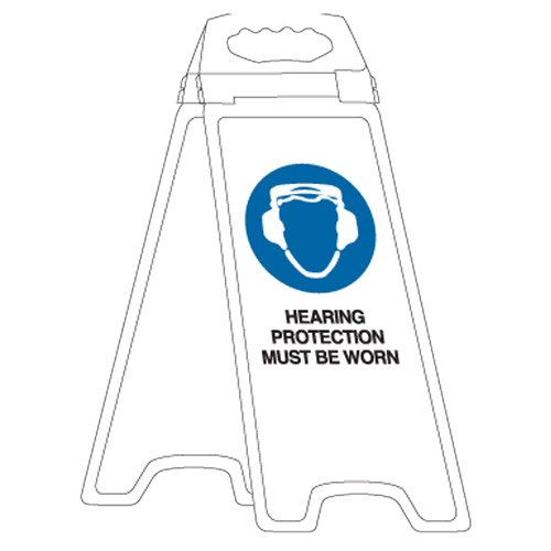 Brady Deluxe Floor Stand - Hearing Protection Must Be Worn, H670mm x W280mm x D50mm, Polyethylene, White/Blue/Black