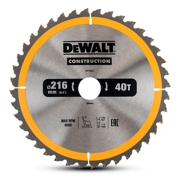 Dewalt DT1953-QZ Construction Circular Saw Blade 216mm x 40T 