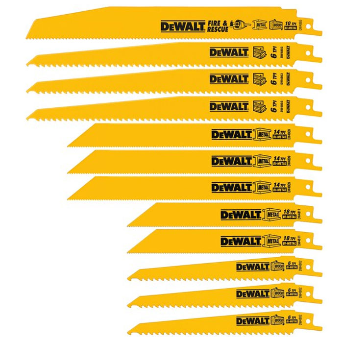 Dewalt Bi-Metal 12 Pce Reciprocating Saw Blade Set with Tough Case