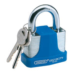 Draper Tools Laminated Steel Padlock and 2 Keys with Hardened Steel Shackle and Bumper