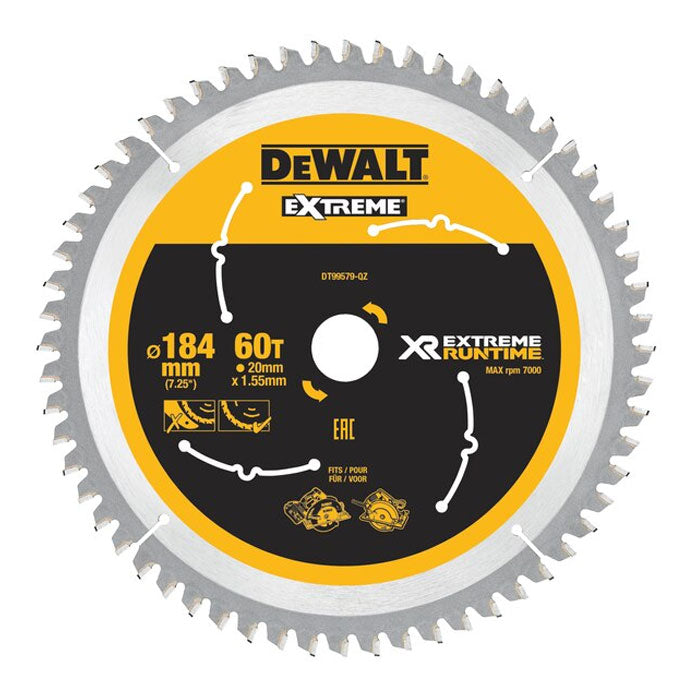 Dewalt XR Extreme Runtime Circular Saw Blade 184mm Bore 20mm 60T DT99579-QZ