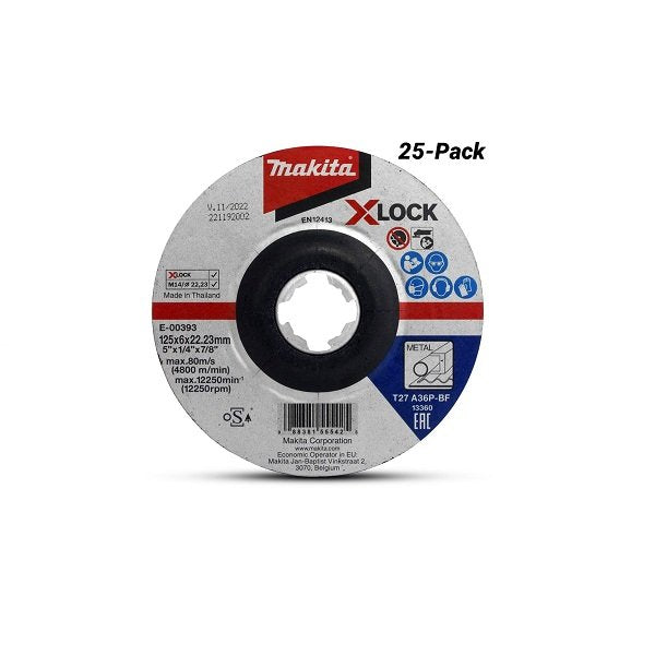 Makita X-Lock 125 X 6 X 22.23 D/C Metal Grinding Disc - 25Pk