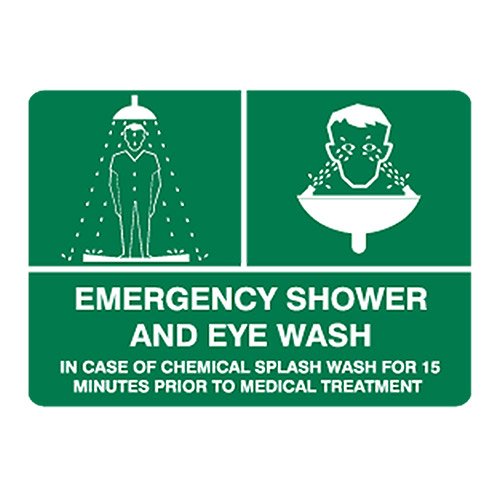 Brady Emergency Information Sign - Emergency Shower And Eye Wash, H225mm x W300mm, Metal, White/Green