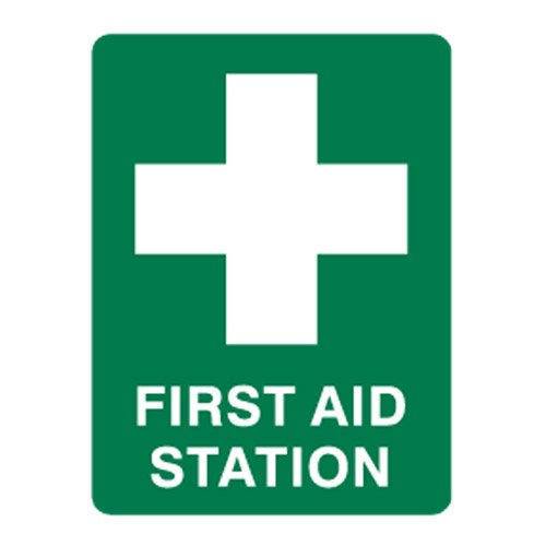 Brady Emergency Information Sign - First Aid Station, H450mm x W300mm, Metal, White/Green