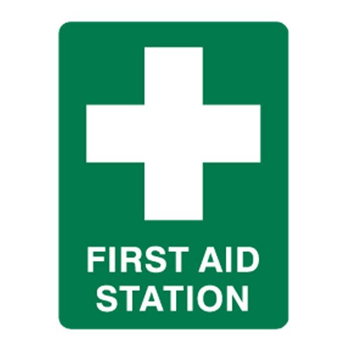 Brady Emergency Information Sign - First Aid Station, H300mm x W225mm, Polypropylene, White/Green