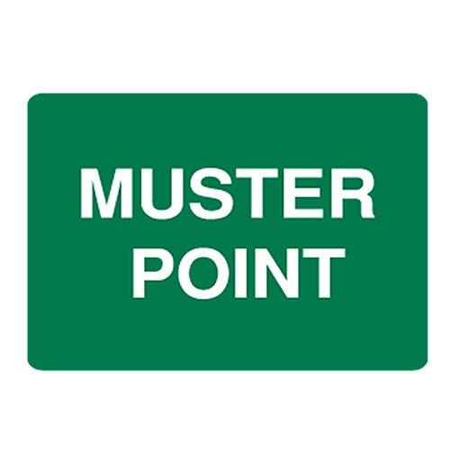 Brady Emergency Information Sign - Muster Point, H450mm x W600mm, Polypropylene, White/Green