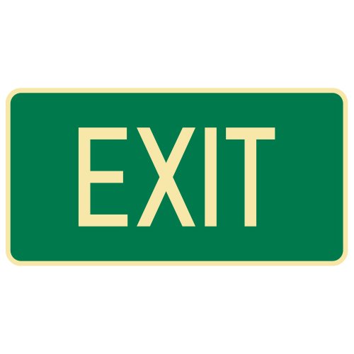 Brady Exit Sign - Exit, H180mm x W350mm, Luminous Metal, White/Green