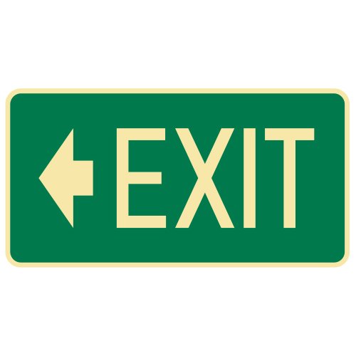 Brady Exit Sign - Exit Arrow Left, H180mm x W350mm, Luminous Metal, White/Green
