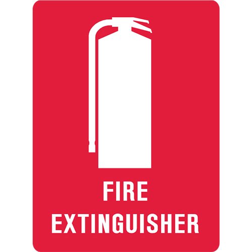Brady Fire Equipment Sign - Fire Extinguisher, H250mm x W180mm, Self Adhesive Vinyl, White/Red