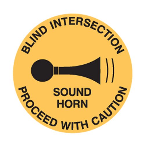 Brady Floor Sign - Blind Intersection Sound Horn, 440mm Diameter, Self Adhesive Vinyl, Yellow/Black