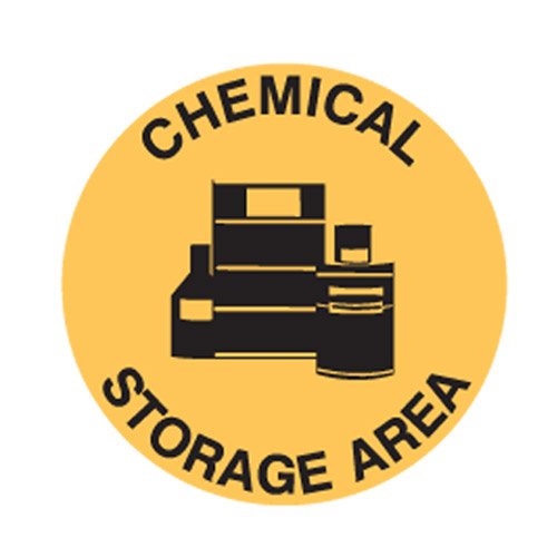Brady Floor Sign - Chemical Storage Area, 440mm Diameter, Self Adhesive Vinyl, Yellow/Black