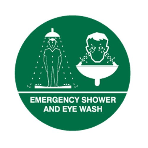 Brady Floor Sign - Emergency Shower And Eye Wash, 440mm Diameter, Self Adhesive Vinyl, White/Green