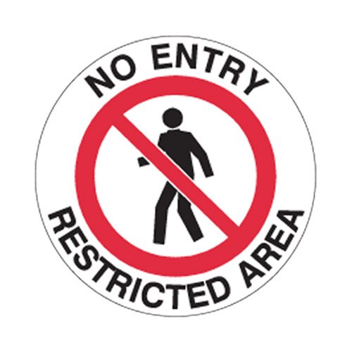 Brady Floor Sign - No Entry Restricted Area, 440mm Diameter, Self Adhesive Vinyl, White/Red/Black