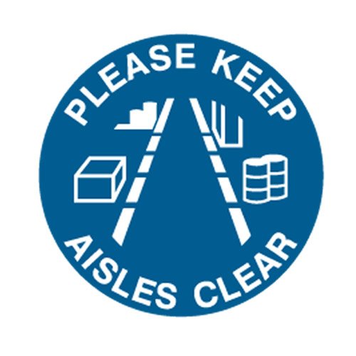 Brady Floor Sign - Please Keep Aisles Clear, 440mm Diameter, Self Adhesive Vinyl, White/Blue