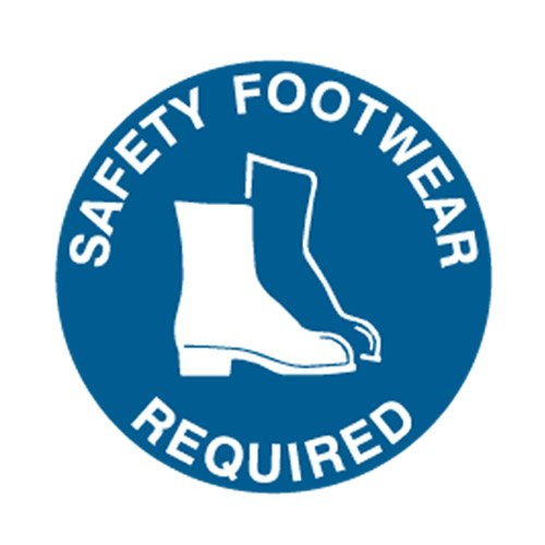 Brady Floor Sign - Safety Footwear Required, 440mm Diameter, Self Adhesive Vinyl, White/Blue