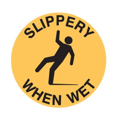 Brady Floor Sign - Slippery When Wet, 440mm Diameter, Self Adhesive Vinyl, Yellow/Black