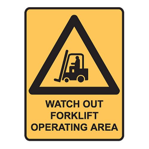Brady Forklift Safety Sign - Watch Out For Forklift Operating Area, H450mm x W300mm, Polypropylene, Yellow/Black