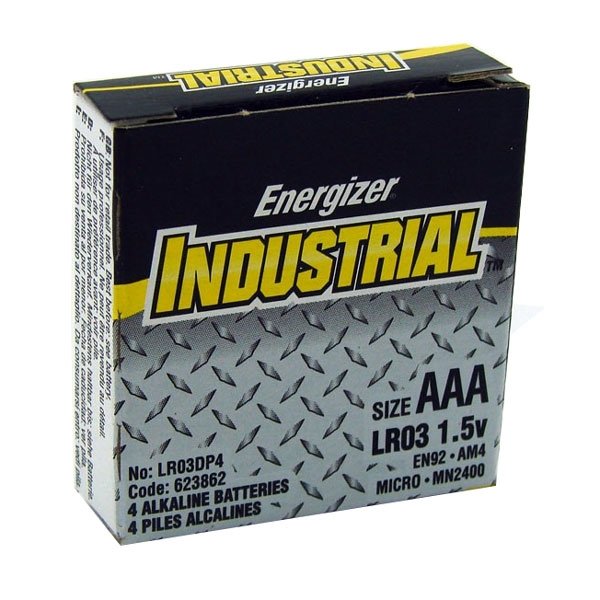 Energizer AAA Industrial Alkaline Batteries 1.5V, 4 Pack