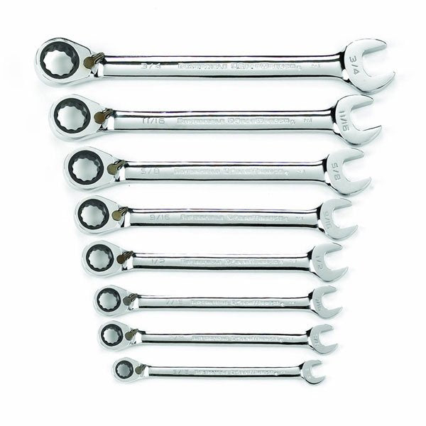 GearWrench 8 Pc. 12 Point Reversible Ratcheting Combination SAE Wrench Set