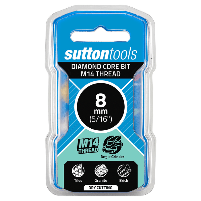 Sutton H116 Diamond Core Bit 8mm x M14 Thread Cut Depth 35mm