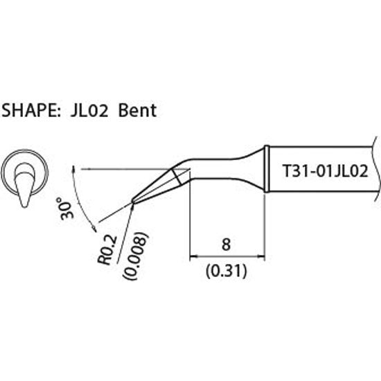 Hakko T31 soldering tip shape 0.2RLB