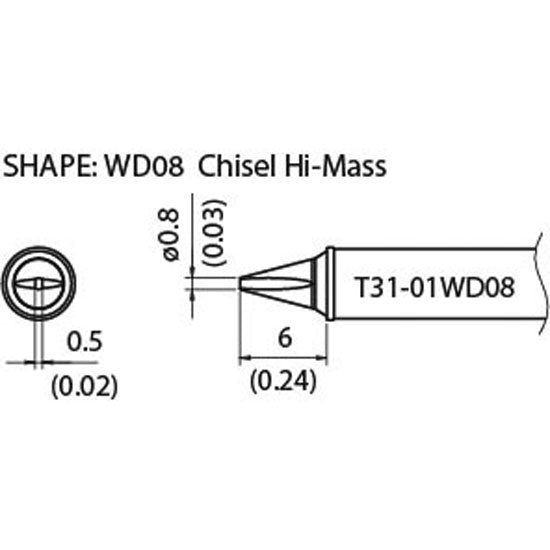 Hakko T31 soldering tip shape 0.8WD