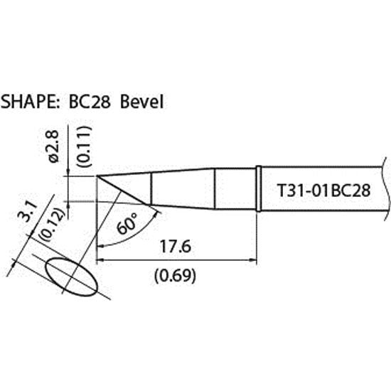 Hakko T31 soldering tip shape 2.8BC