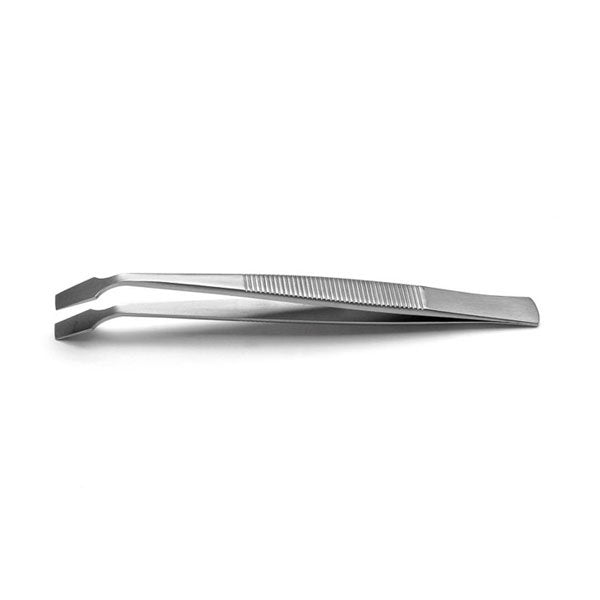 Ideal-Tek Flat Tip Tweezer S/Steel Serrated Handles Thin, Squared, Bent 105mm 128.SA