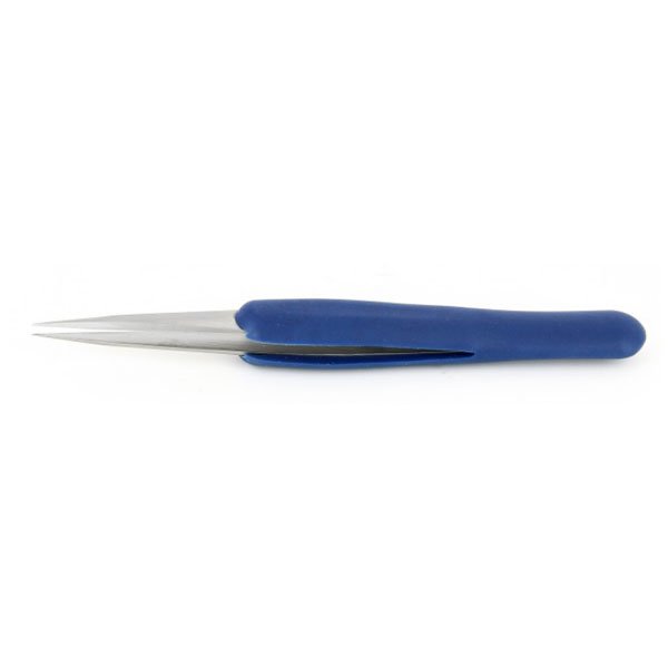 Ideal Tek ESD Precision Rubber Grip Tweezer Straight, Sharp, Fine 130mm AA.SA.DR
