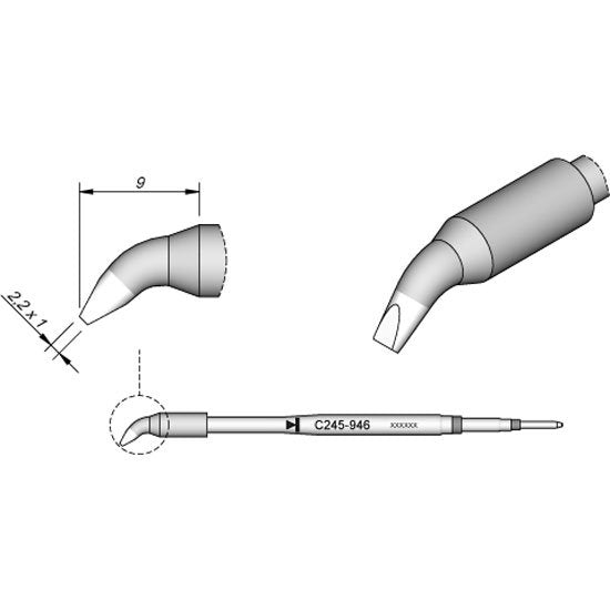JBC 2.2x1.0mm Bent Conical Standard Cartridge Tip
