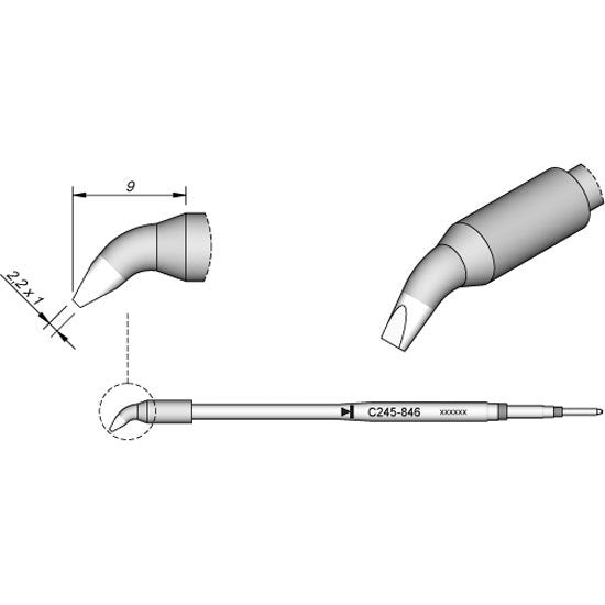 JBC 2.2x1.0mm Long Bent Conical Standard Cartridge Tip