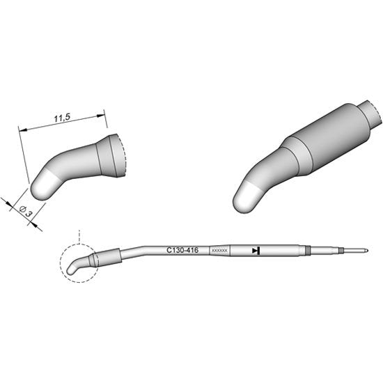 JBC 2.9mm Bent Conical Solder Feed Cartridge Tip