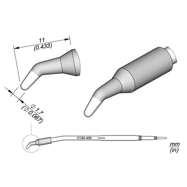 JBC 1.7mm Bent Conical Solder Feed Cartridge Tip