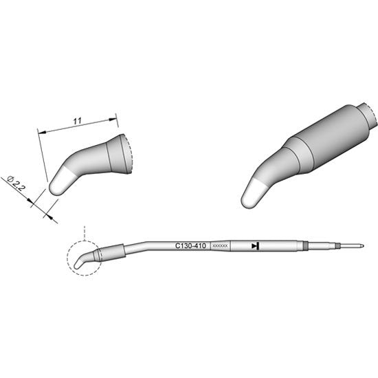 JBC 2.2mm Bent Conical Solder Feed Cartridge Tip