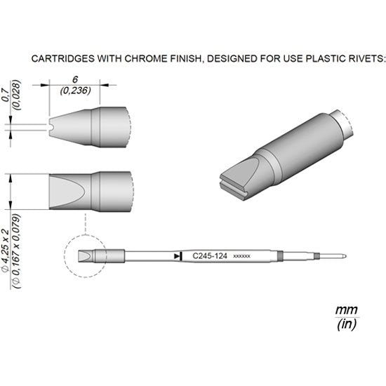 JBC 4.25x2.0mm Chisel Standard Cartridge Tip - Chrome Finish