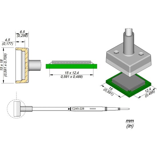 JBC 15x12.4 QFP/PLCC Standard Cartridge Tip